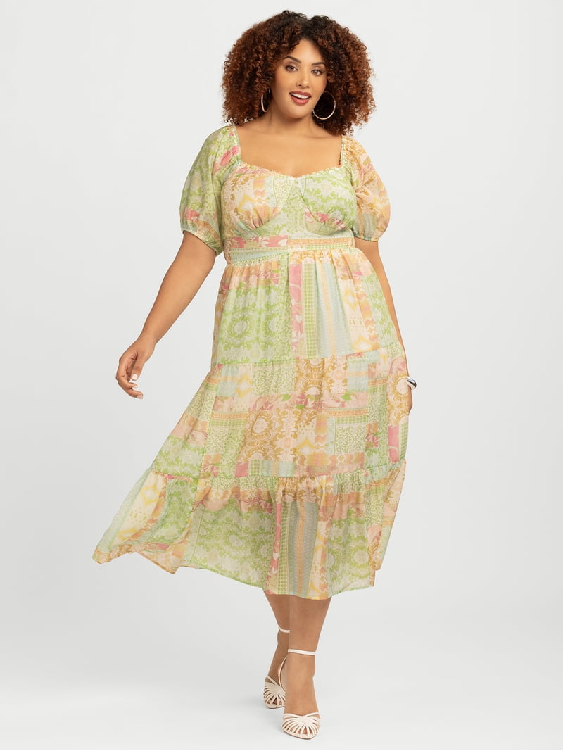 tiered maxi dress plus size TRANSCOSMOS Polka Dot Short Sleeve Xl-4xl, Women's, Size: XL-14W-16W, Black flowing silhouette Flattering V neckline frames the dcolletage beautifully Tiered design adds dimension and movement to this maxi dress Woven crepe fabric offers a sophisticated drape that complements curves Sleeveless cut perfect for warm Avenue Women's Plus Size Jasmine