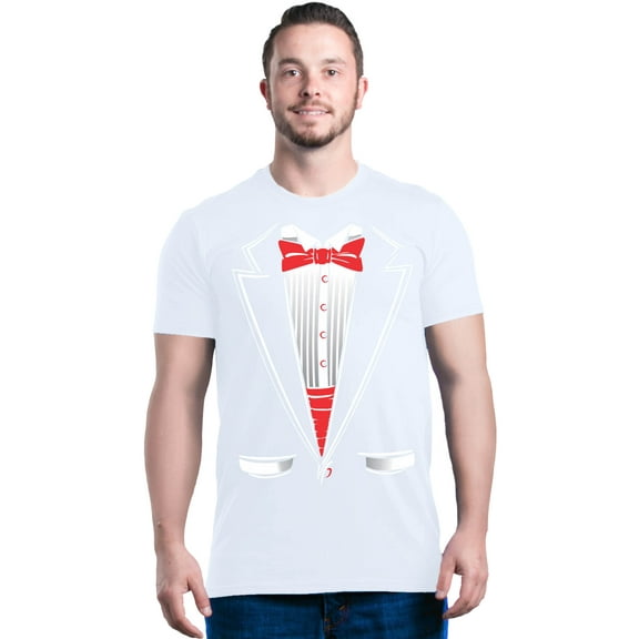 Shop4Ever Men's Classic Red Bow Tie Tuxedo Suit Party Costume Graphic T-shirt XX-Large White