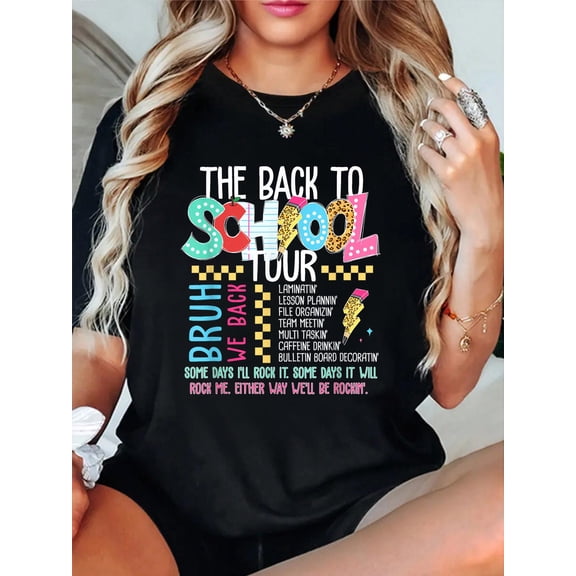 Bruh We Back Teachers Shirt The Back to School Tour T-Shirt casual short sleeve crew neck cotton tee tops for women