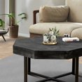 thumbnail image 3 of Octagonal Coffee Table with Patchwork Top and Metal Legs - Vintage Farmhouse Style, 3 of 10