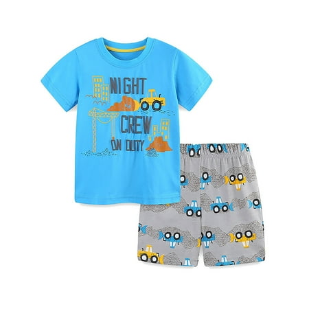 

ENFLASH Toddler and Little Boys 2-Piece Pajamas Short Sleeve Tops and Shorts Summer PJ Set Kid Sleepwear - Forklift