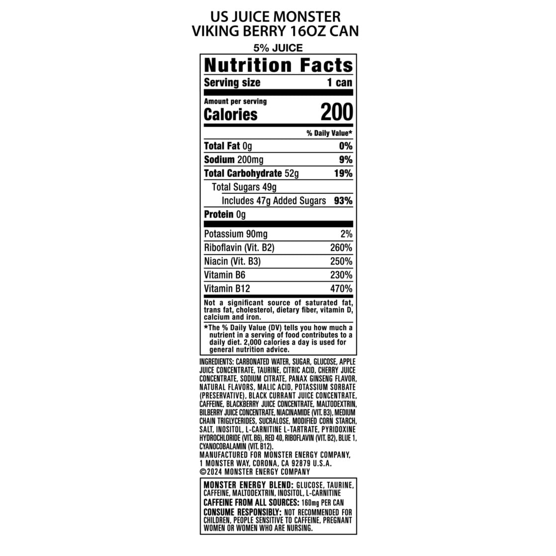 Monster Energy Juice, Viking Berry, Juice + Energy Drink, 16 Fl Oz