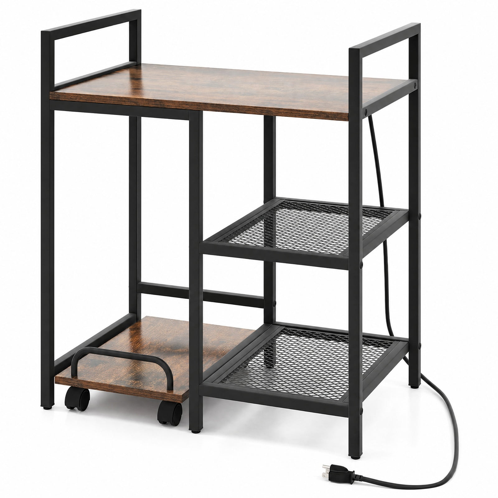 Furnibear Printer Stand with Charging Station and Storage Shelves for Home Office Printer Machine Under Desk Storage, Rustic Brown