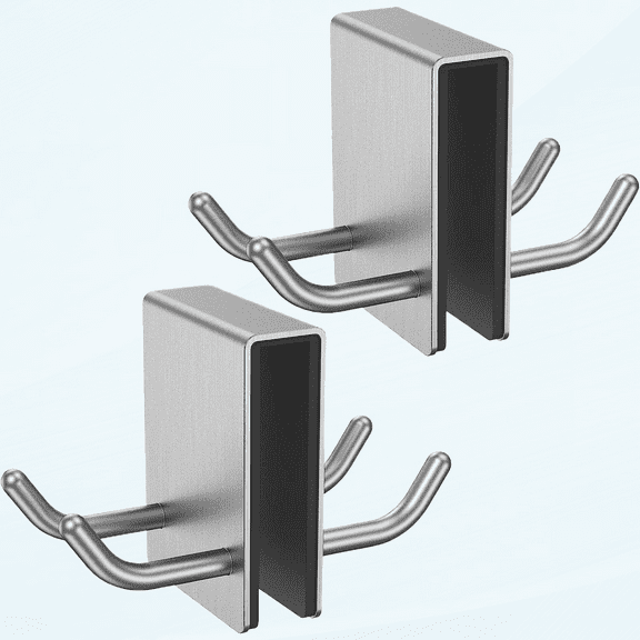 2Pcs Towel Hooks Over Shower Door Double-sided Shower Glass Hook Stainless Steel Shower Door Hooks Removal Reusable Over The Door Hanger Hooks for Bathroom Towels Squeegee Robe Shower Door 0.39in