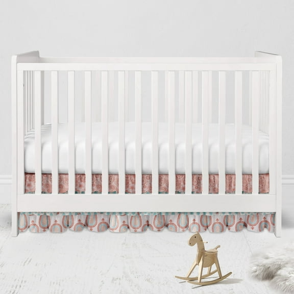 Bacati - Multiple Options of Crib or Toddler Bed Skirt or Dust Ruffle 100% Cotton Percale, Paisley Sophia Coral/Aqua