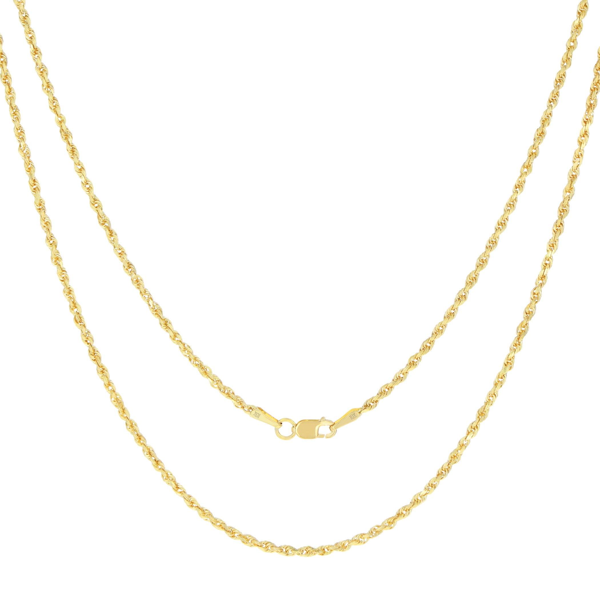 Nuragold 10k Real Yellow Gold 1.8mm Rope Chain Diamond Cut Necklace (16"-30") Italian Jewelry for Men & Women