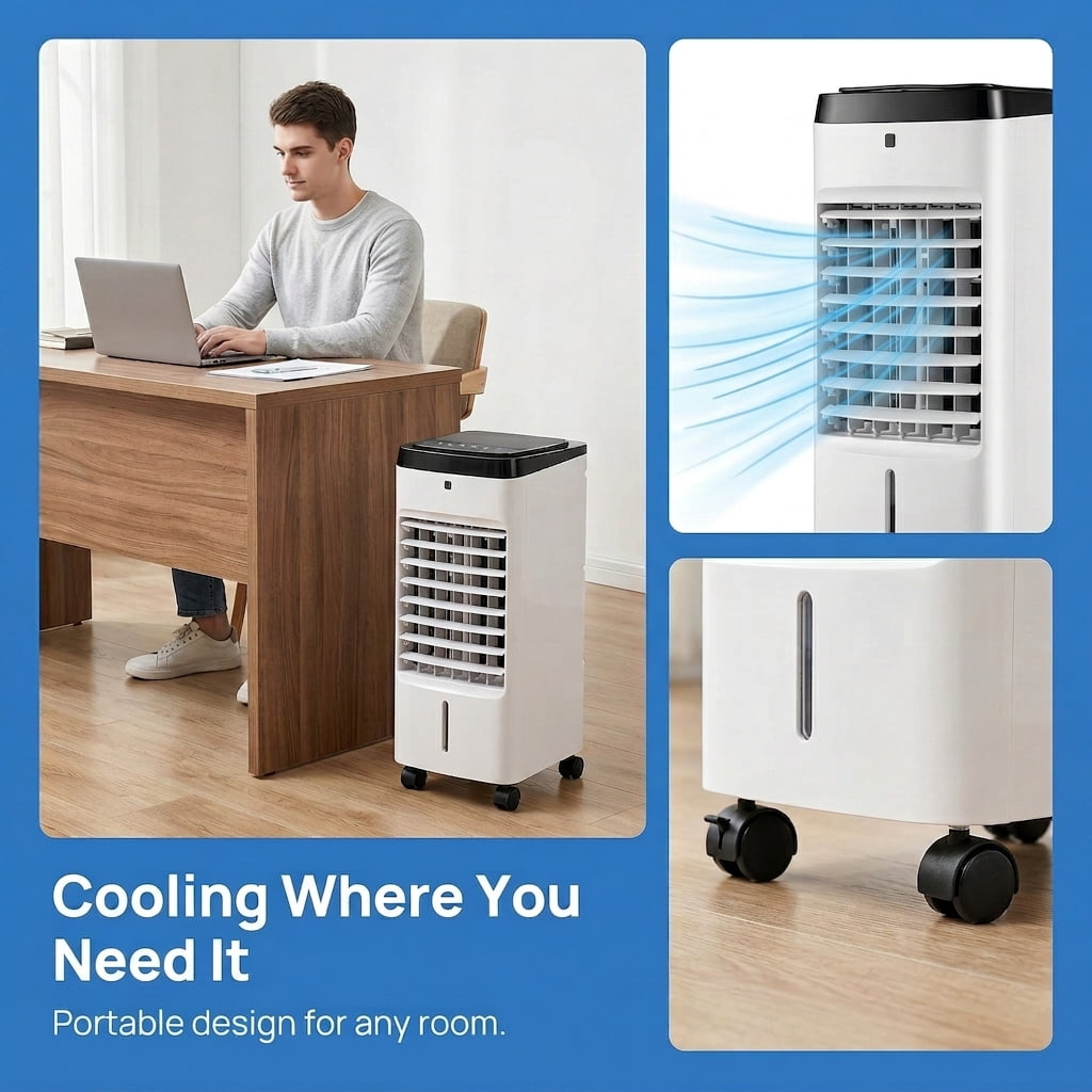 Kadyn Air Cooler, Space Cooler, Air Conditioners,3-in-1 Evaporative Air Cooler with 4 Modes-White
