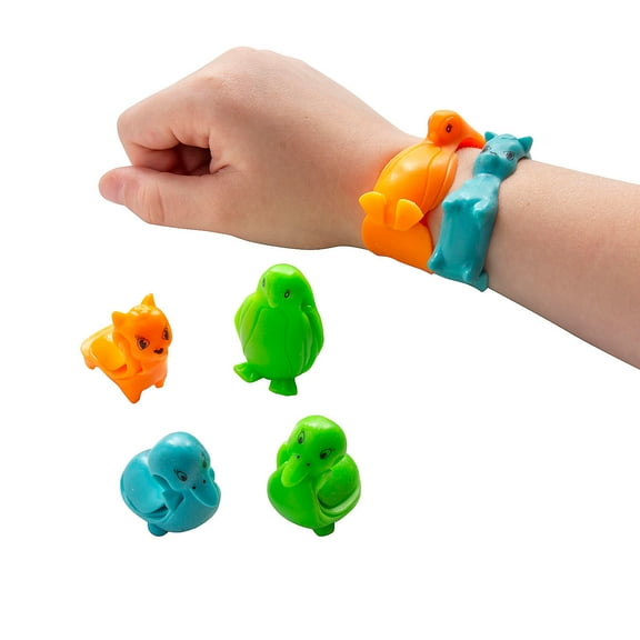 Fun Express 1" Brightly Colored Animal Characters Foldable Rubber Bracelets - 12 Pieces
