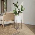 thumbnail image 2 of Raya White Mid-Century Modern Indoor Metal Pot Planter with Tall Metal Base - 20.5" H x 11.25" W, 2 of 5