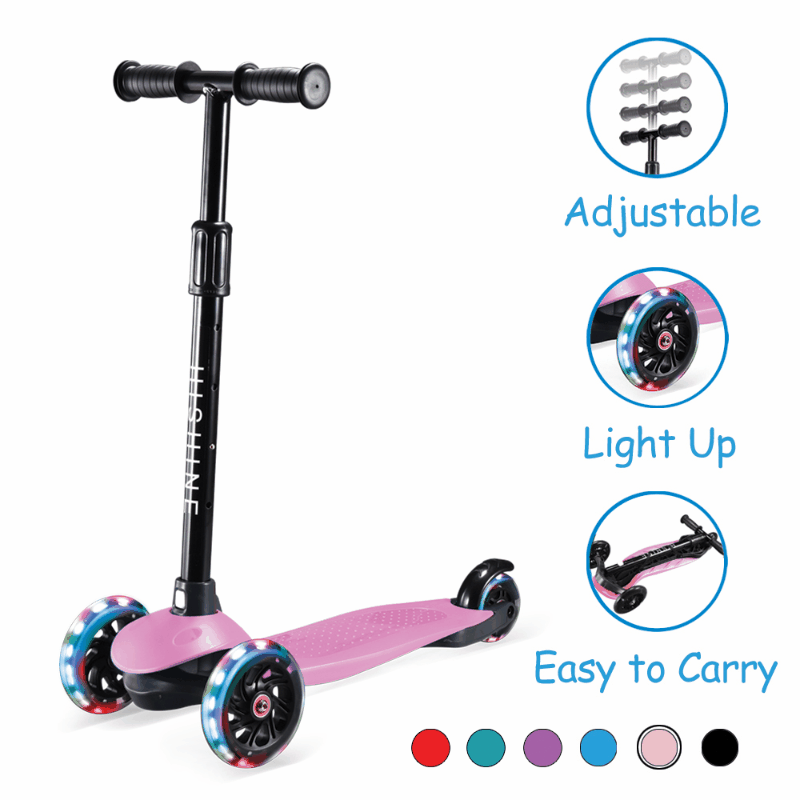 Kids Scooter for Boys Girls 3 Wheels Kick Scooters with Flashing Multi-Coloured Led Light Up Wheels and Foldable Height Adjustable Handlebar for Ages 3-12 Years Old Toddler Baby Child