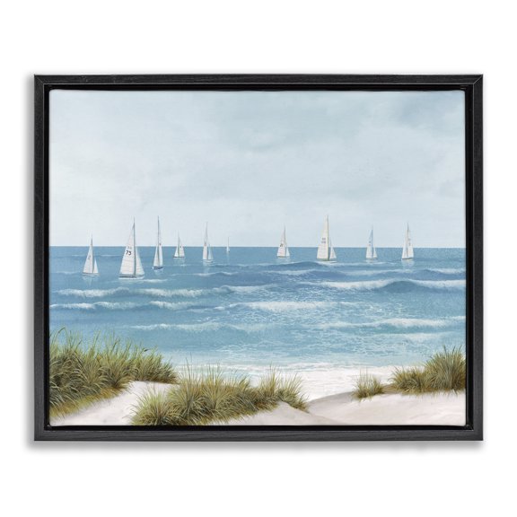 Stupell Industries Sail Away Seaside Boats Black Framed Floater Canvas Wall Art, design by Lorenzo Collective