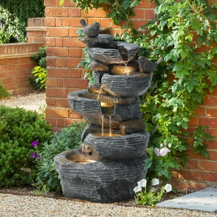 TITIMO 5-Tier Cascading Rock Water Fountain Outdoor Garden Waterfall with Lights, Fountain Indoor Decor for Garden, Patio, Backyard, Deck, Porch and Home Art Decor