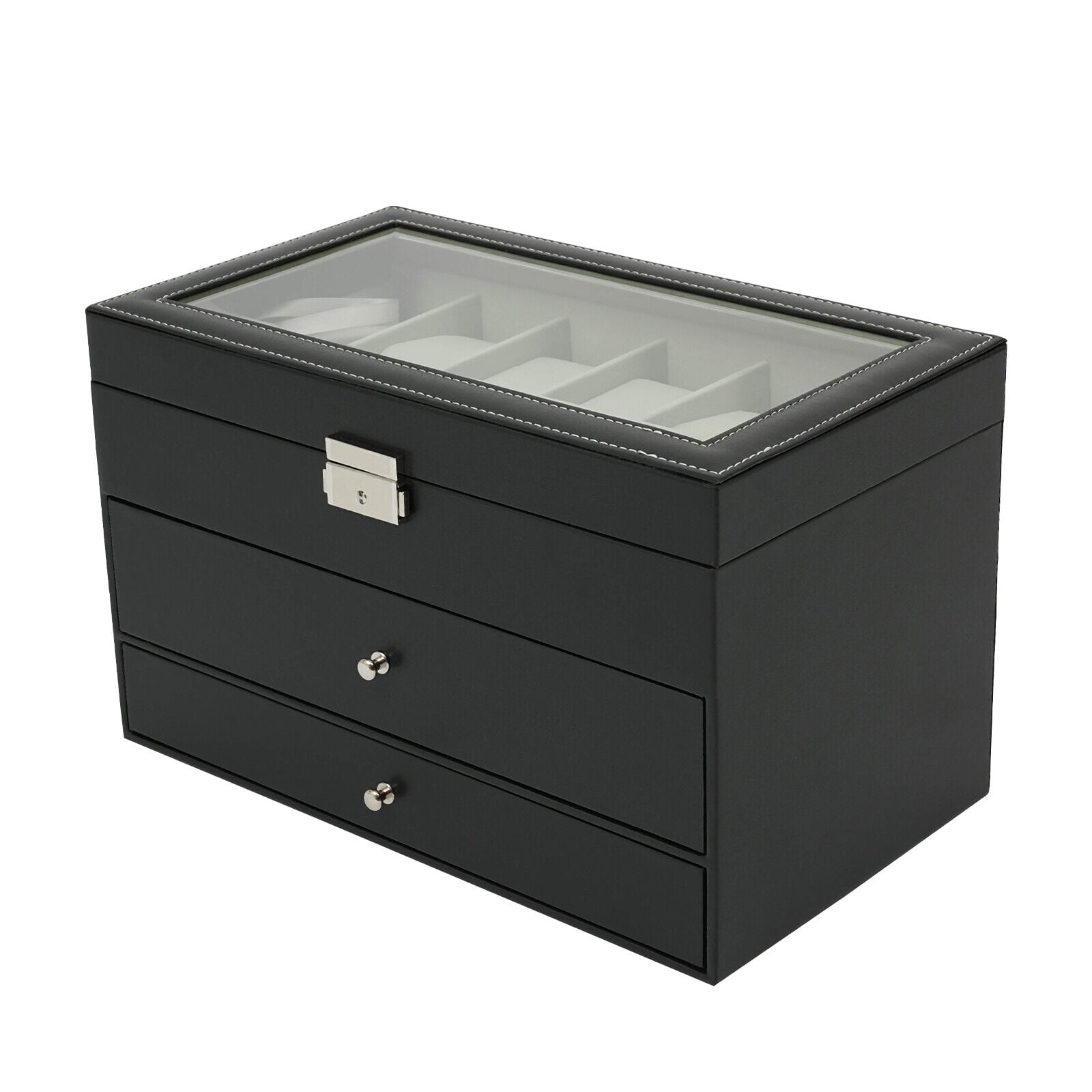 3-Tier Jewelry Organizer Box - Premium Density Board Watch & Jewelry Storage Case with Adjustable Compartments for Rings, Necklaces, Earrings - Stylish Display & Travel-Friendly Design