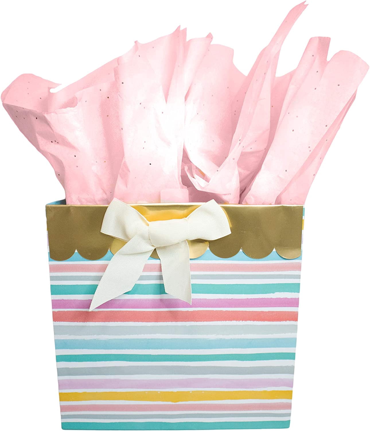 Made in USA 50-Sheet Gemstone Glitter Gift Tissue Paper Pack, 20" X 30" (Rose Gold on White)
