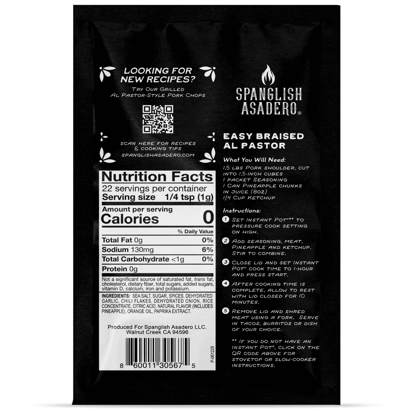 (5 pack) Spanglish Asadero Al Pastor Seasoning Blend with Chilis, Garlic, Spices & Pineapple, 0.8 oz Packet
