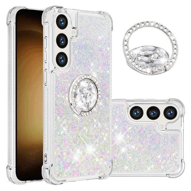 Funda para Samsung Galaxy S24 Plus 5G con Brillo Líquido Flotante, Purpurina, Parachoques y Anillo Giratorio Soporte