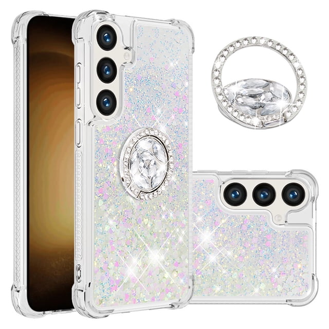 Funda para Samsung Galaxy S24 Plus 5G con Brillo Líquido Flotante, Purpurina, Parachoques y Anillo Giratorio Soporte