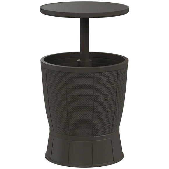 Outsunny Table Glacière d'Extérieur, Table d'Appoint Glacière de Patio de 11 Gallons, Brun