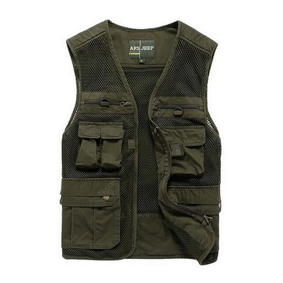 Panda Superstore PS-SPO3258946011-ALAN01865 Fashion Outdoor Mens Mesh Breathable Fishing Vest Waistcoat, Army Green - 2XL