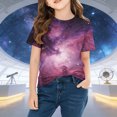 thumbnail image 4 of Kids Galaxy Space Print T-Shirt for Girls, Short Sleeve Soft Stretchy Graphic Tee, All Over Colorful Nebula Pattern,Size 15 T, 4 of 9