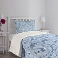 thumbnail image 3 of Ambesonne Blue Quilted Bedspread Set 2 Pcs, Retro Plumbago Blossoms, Twin Size, Blue and White, 3 of 5