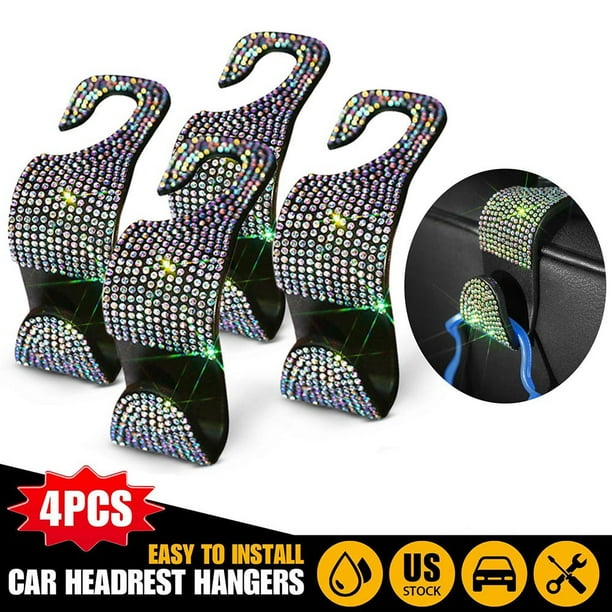 4x Bling Car Seat Headrest Hooks, Diamond Car Hangers, Auto Seat Hook