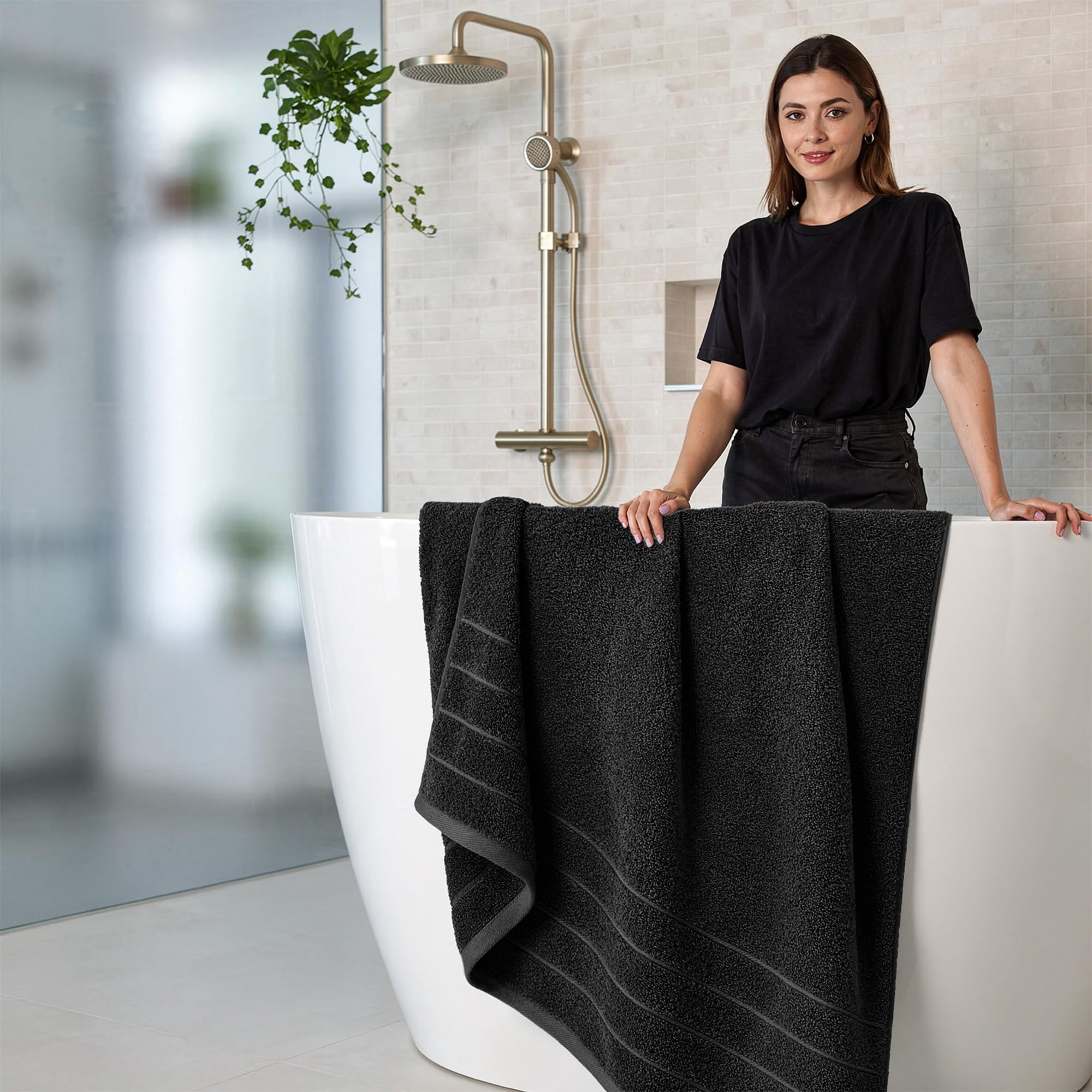 RIVERSIDE Bath Towel 4 Pack 30x60 Soft Cotton Quick Drying Large Towels for Bathroom - Black