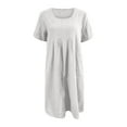 thumbnail image 3 of Women's Retro Loose Pocket Dress - Solid Color Round Neck - Linen Material - Perfect for Leisure and Vacation - Plus Size Available, 3 of 3