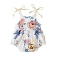 thumbnail image 2 of Seyurigaoka Baby Girl’s Flower Print Round Neck Bow Lace-Up Suspender Romper, 2 of 7