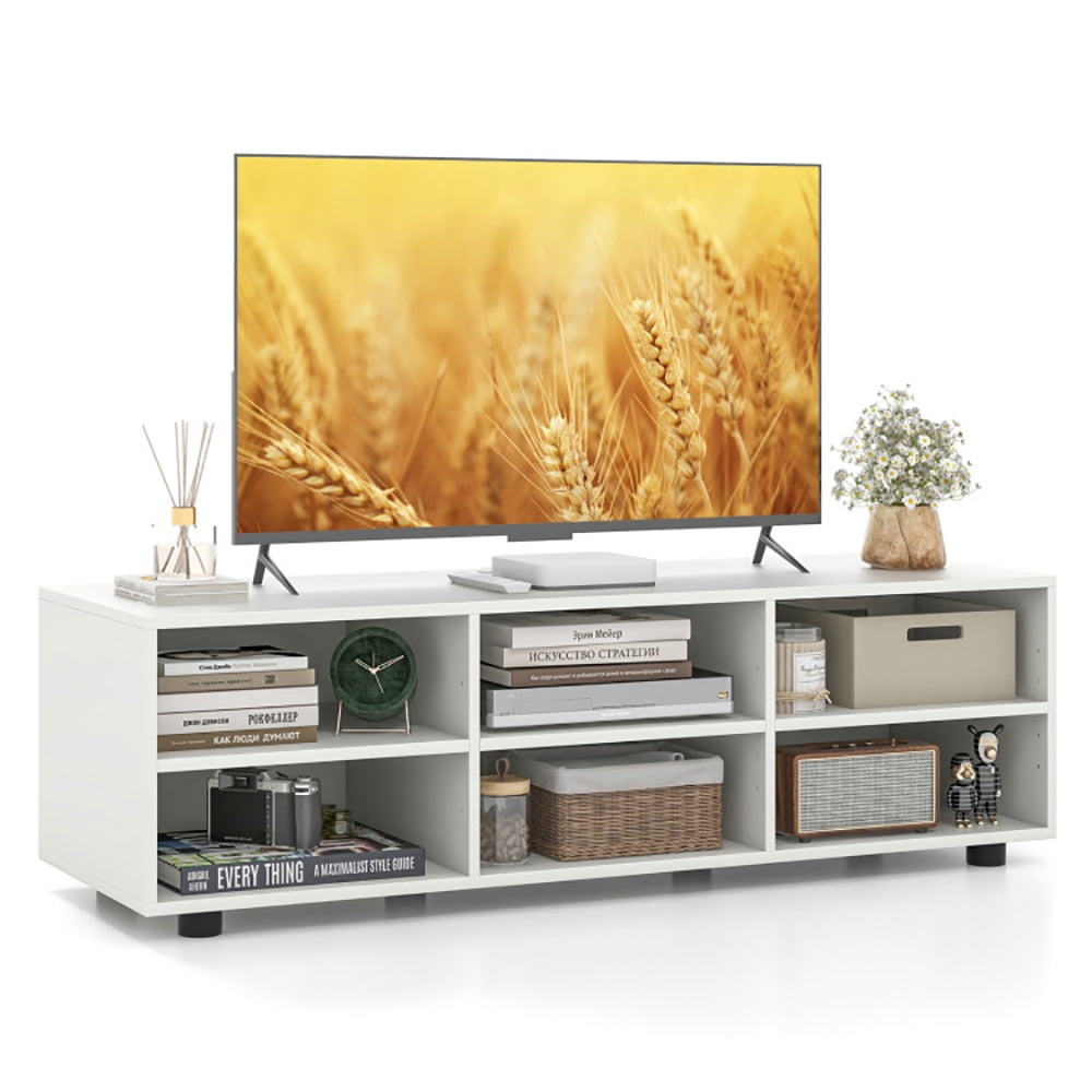 Finihen TV Stand, TV Cabinet, TV Stand for TV up to 55 Inch with 6 Storage Compartments, for Living Room, White