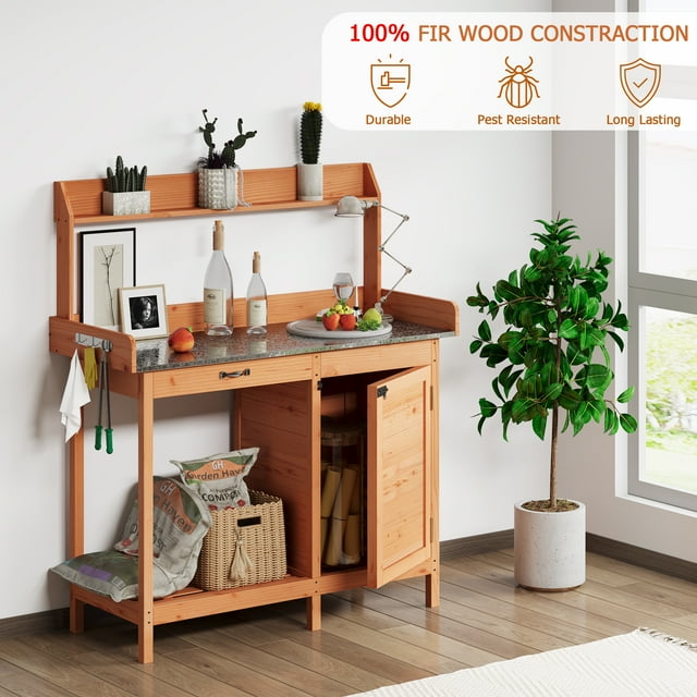 Potting Bench, Natural Wood Large Garden Outdoor Work Bench Tools Table