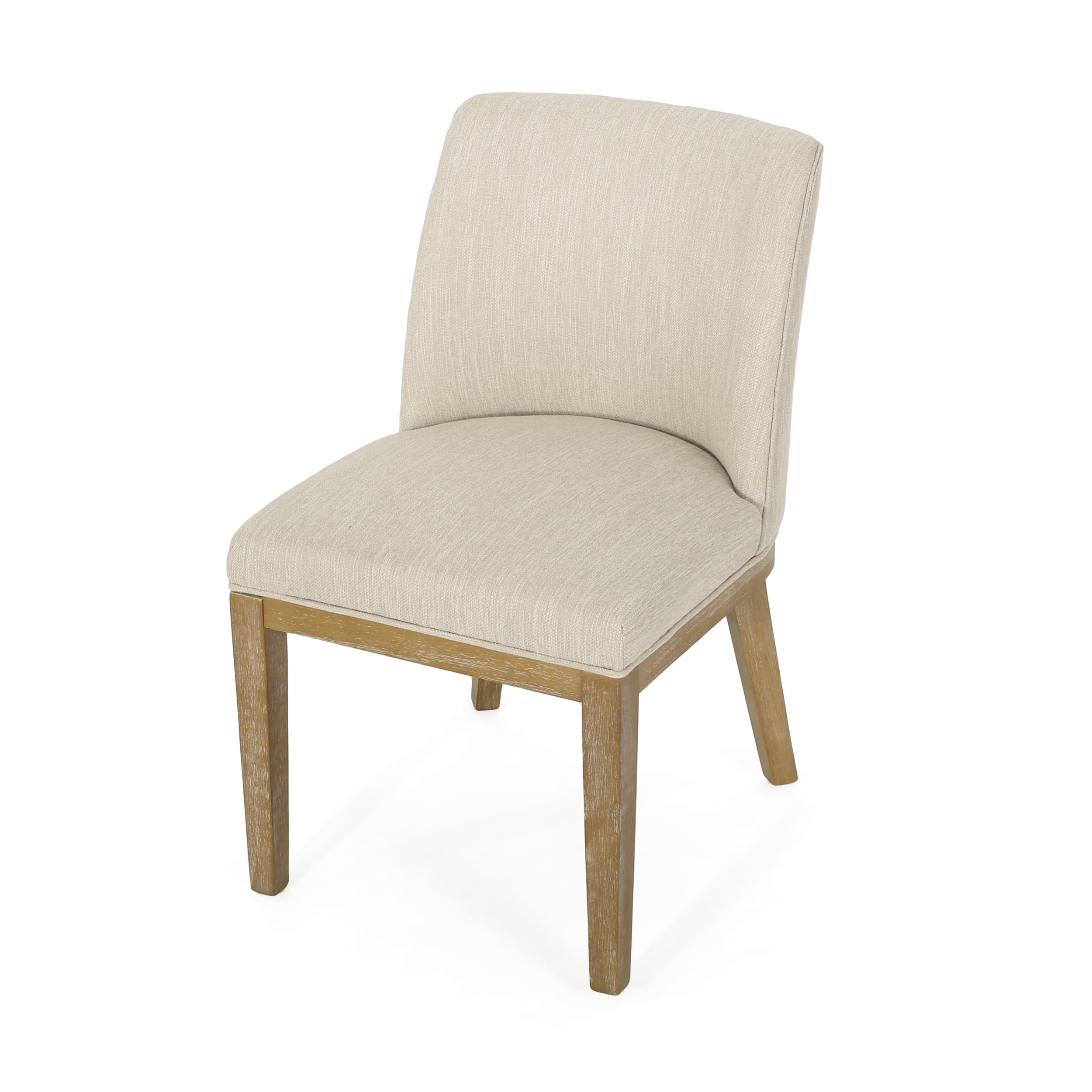 Noble House Elmore Fabric Upholstered Wood Dining Chairs, Set of 2, Beige and Weathered Natural