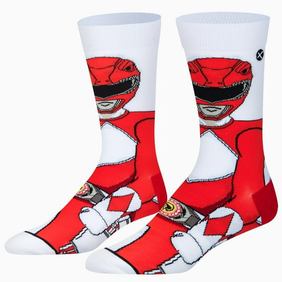 ODD SOX Mighty Morphin Power Rangers Red Ranger Crew Socks Large Sizes for Men, Women & Kids –