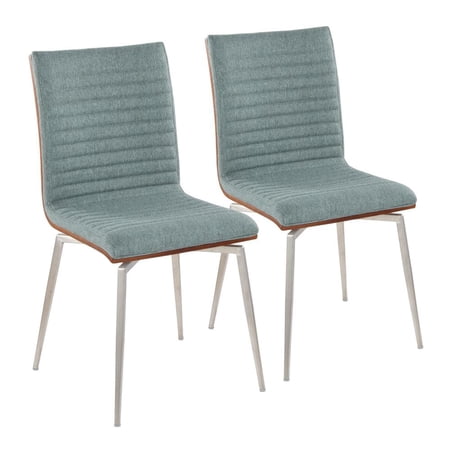 LumiSource Stainless Steel Walnut Wood Green Fabric Mason Swivel Chair - Set of 2