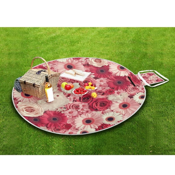 Picnic Blankets Teencool Beach Blanket Creatively Red Pink Rose Pattern Outdoor Blanket for Travel