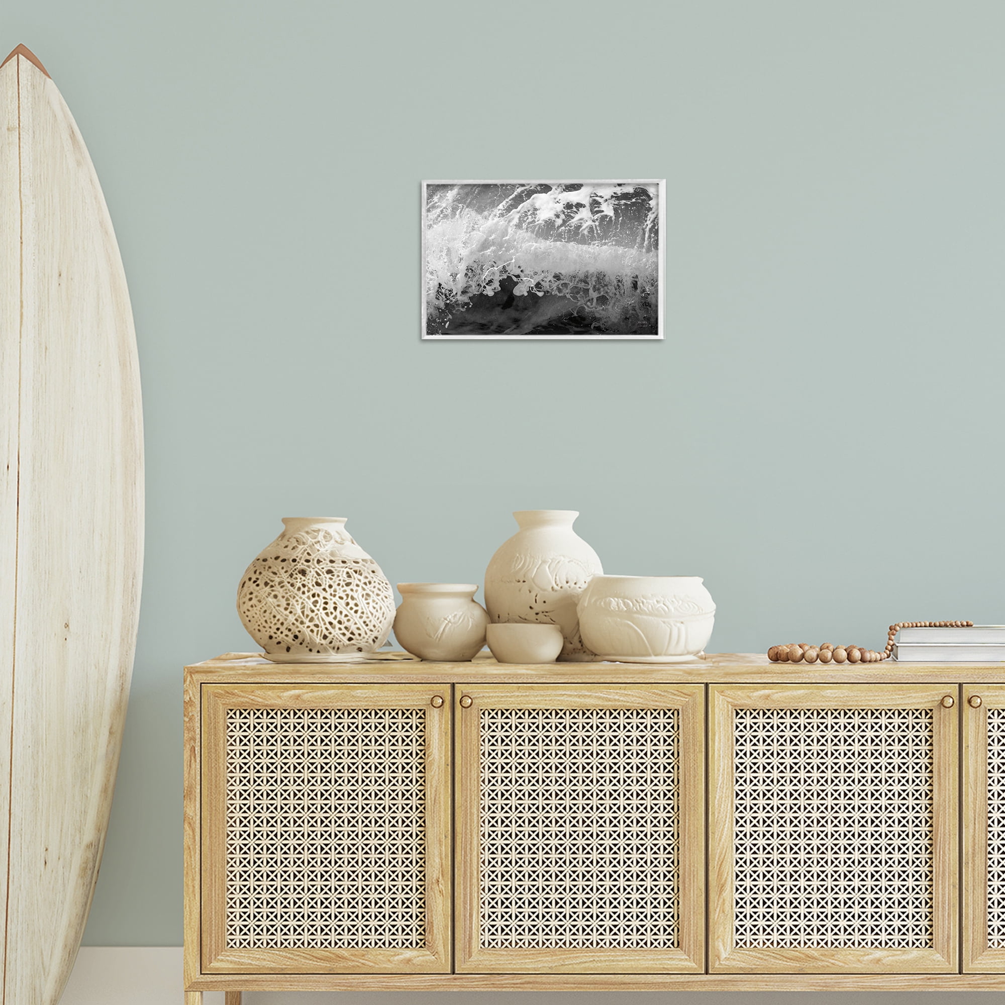 Stupell Industries Pacific Ocean Splash Landscape Photography White Framed Art Print Wall Art, 18 x 12