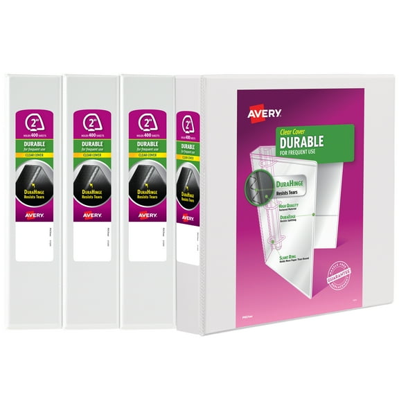 Avery Durable View Binders, 2 inch Rings, 4 White Binders (79925)