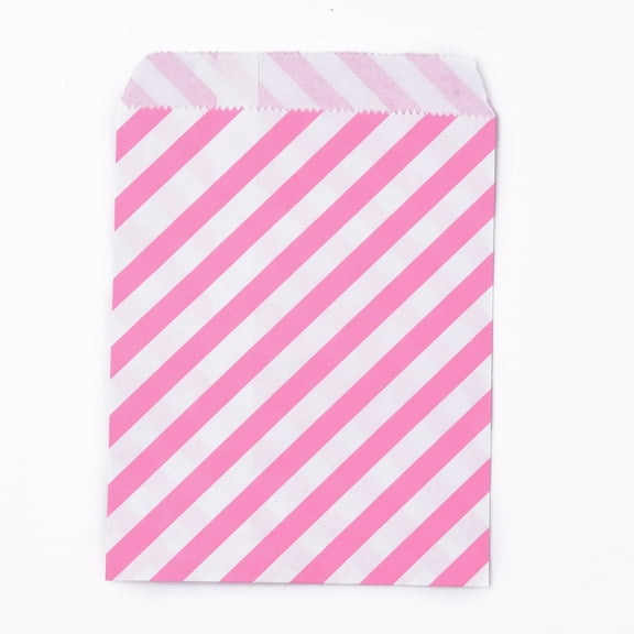 Paper 100 pc Kraft Paper Bags No Handles Food Storage Bags Stripe Pattern Pink 18x13cm