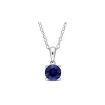 1.00 Carat (Ctw) Lab-Created Blue Sapphire Solitaire Pendant Necklace in Sterling Silver with Chain for Women