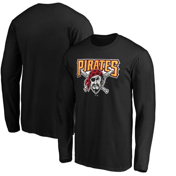 Men's Black Pittsburgh Pirates Cooperstown Collection Huntington Logo Long Sleeve T-Shirt