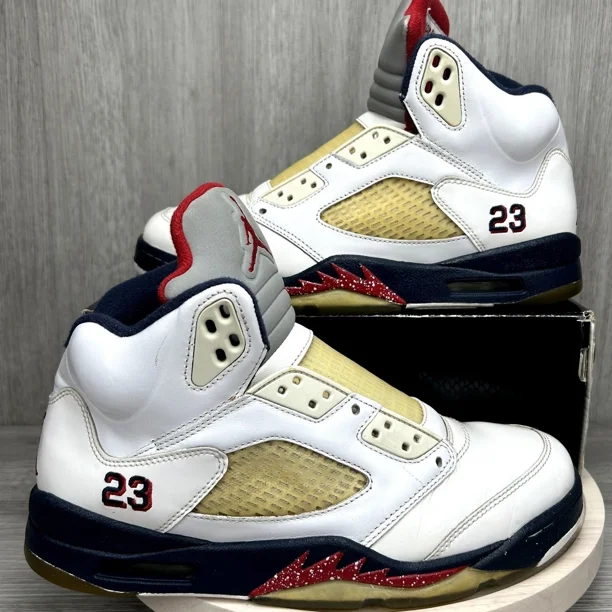 Ni - ke Ni - ke Air Jordan 5 Retro Olympic Independence Day White Sz 8.5 136027-103 2011 OG