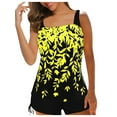 thumbnail image 2 of Yunliwuli 2Pcs Women Summer Swimwear, Leaf Print Padded Tank Tops + Solid Color Drawstring Shorts Swimsuit for Girls, 5 Colors, 2 of 10