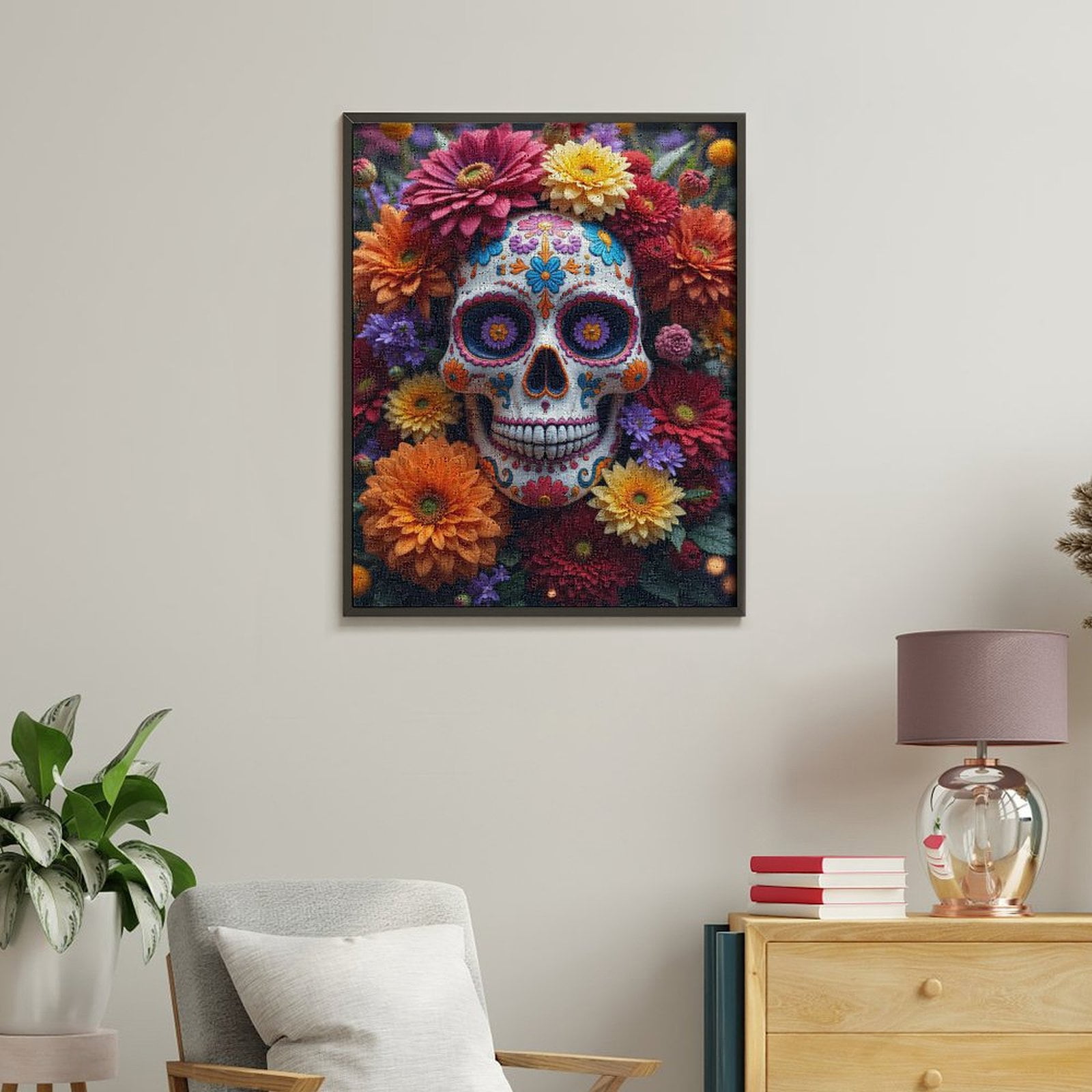 Paint by Numbers Kit for Adults, Colorful Floral Skull Art Deco Paint by Numbers, Easy Paint by Numbers Kit for Adults Beginner, DIY Adult Paint by Number Kits on Canvas, Home Decor