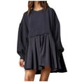 thumbnail image 1 of Womens Oversized Sweatshirt Dress Long Flowy Patchwork Pullover Tops Cute Drop Shoulder Sweatshirts Fall Long Sleeve Mini Dress Teen Girls Crewneck Solid Tunic Pleated Loose Clothing Beig, 1 of 8