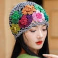 thumbnail image 4 of Hsqqdc 1 Piece Vintage Flower Crochet Hollow Beanie for Women, Lightweight Breathable Knit Hat for Summer Wear, 4 of 7