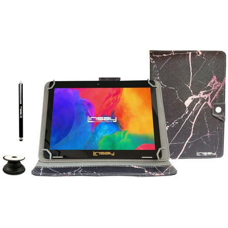 UPC: 0602573319482 | LINSAY 10.1  1280×800 IPS 2GB RAM 32GB Storage Android 12 Tablet with case Black and Pink Marble  Pop Holder and Pen Stylus
