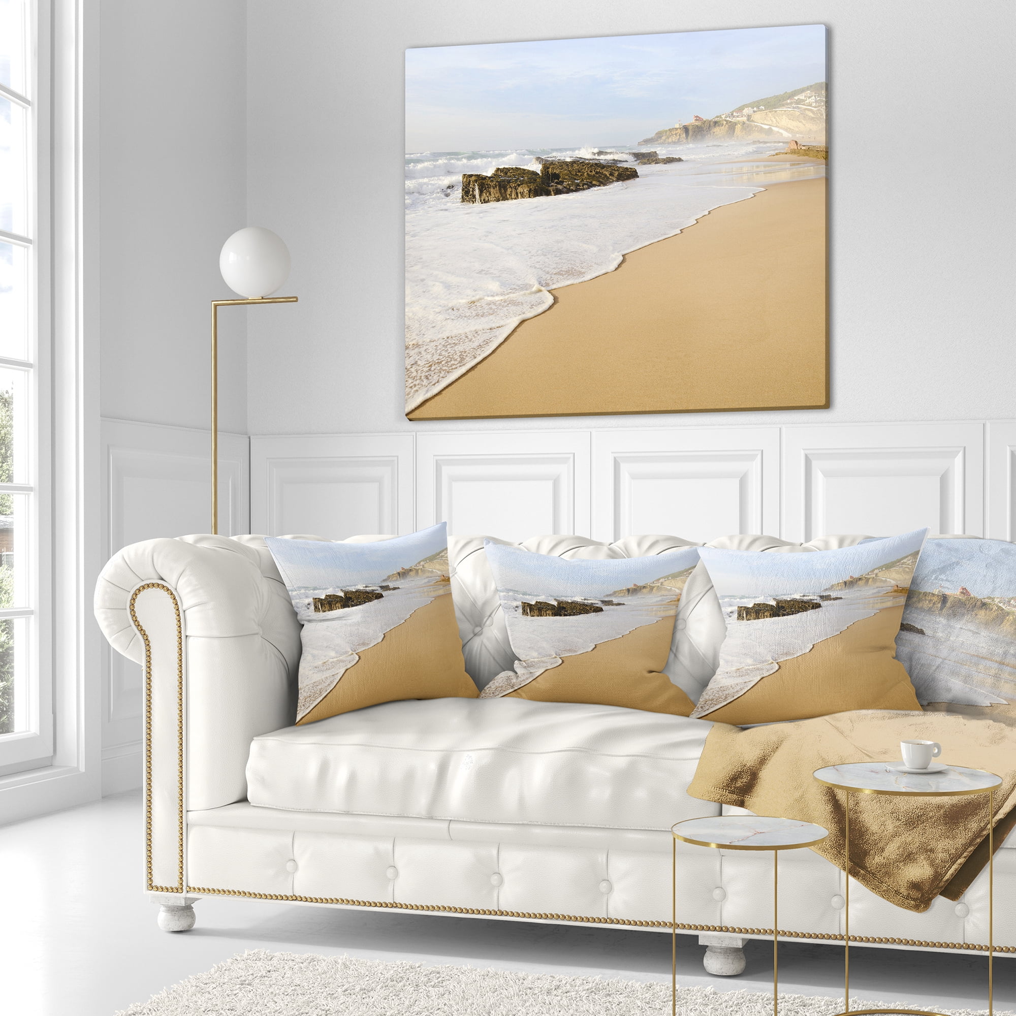 Designart Magoito Beach Portugal - Seascape Throw Pillow - 18x18