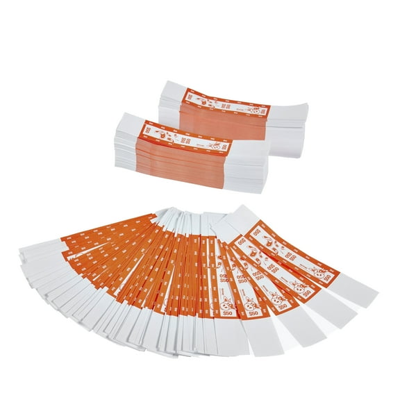 MOOLAH Self-Sealing Currency Bands, Orange, $50.00, Pack of 1000 Straps