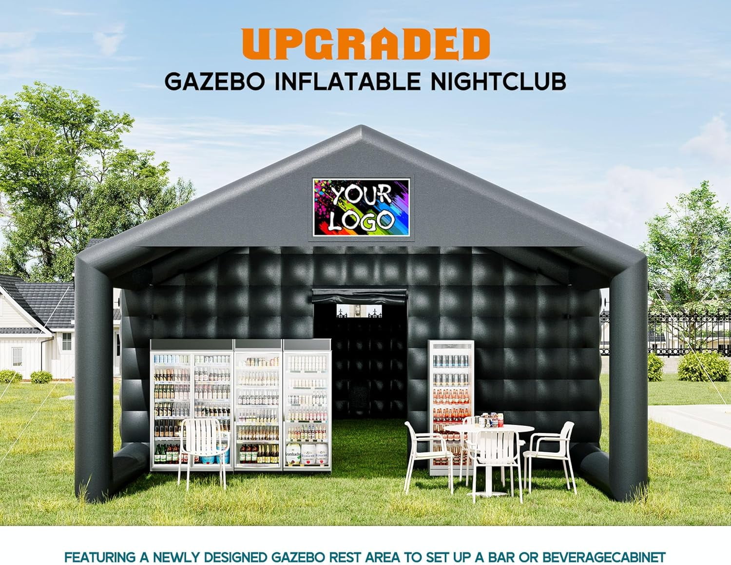 LUXOAK 39x20x14 ft Large Black Inflatable Night Club Tent for Adults with Extra Pavilion Rest Area, Inflatable Nightclub, Event House for Party