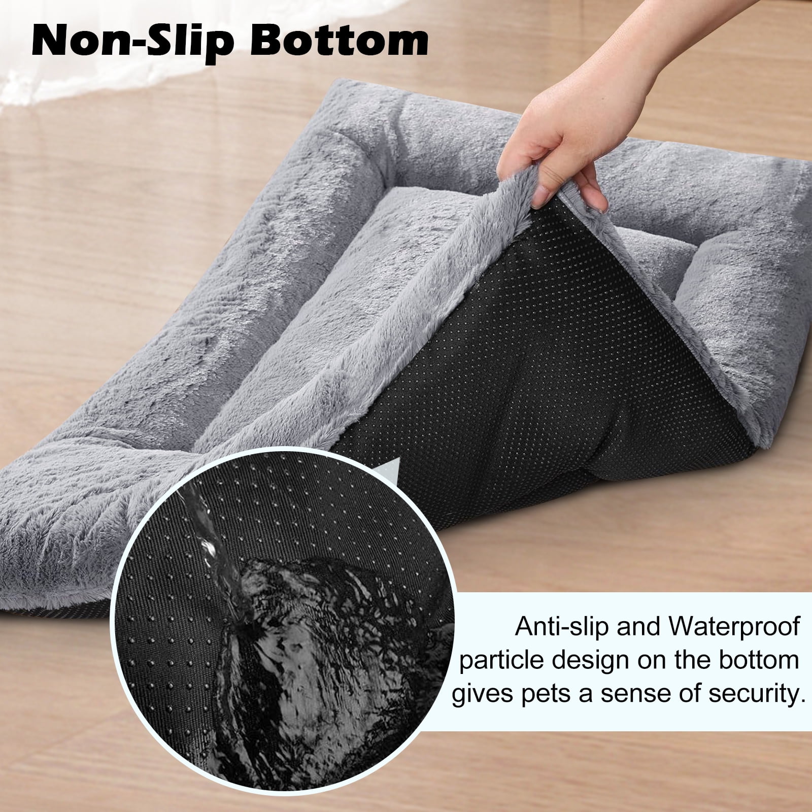 MERITLIFE Plush Washable Dog Bed Ultra Soft Dog Crate Mat Kennel Pad Anti-Slip Pet Sleeping Bed for Small Medium Large Dogs,Gray 48" x 30"